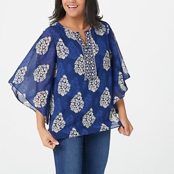 Belle by Kim Gravel Floral Medallion Printed Blouse - Picture 1 of 5